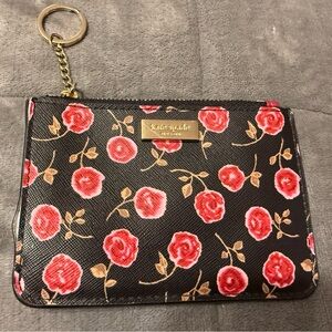 Kate Spade Black Wristlet with Red Floral Design